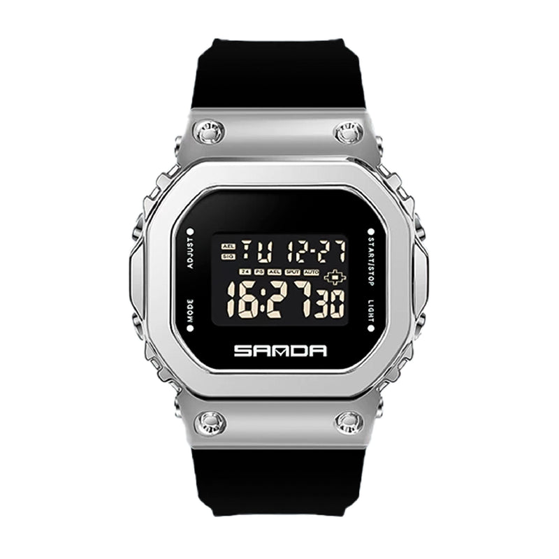 RELOJ SANDA DEPORTIVO CASUAL NEGRO PLATEADO | SAN-45